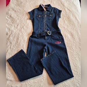 Vintage Camp Beverly Hills girls size 14 jean jumpsuit, front zipper closure NWT